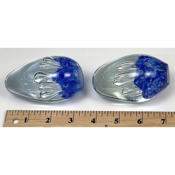 VTG Lot 3 MCM 3.5" Cobalt Hand Blown Egg-Shaped Controlled Bubble PAPERWEIGHTS - Picture 9 of 10